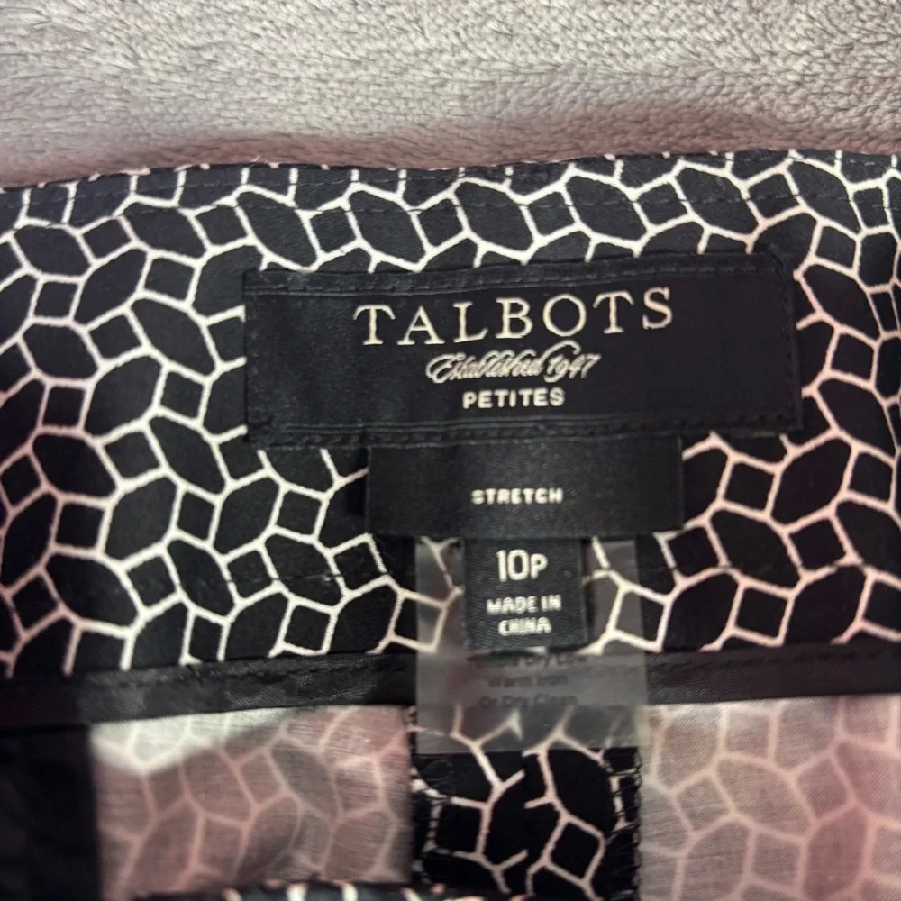 Talbots Pants Women 10P Black White Geometric Honeycomb Stretch Straight Leg